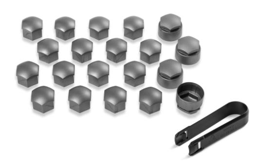 Abdeckkappen für Sicherheitsschrauben-Set (000071597C, 000071597B und 000071597E) in silber-grau matt (4 Stück für Sicherheitsschrauben; 16 Stück normale Abdeckkappen)